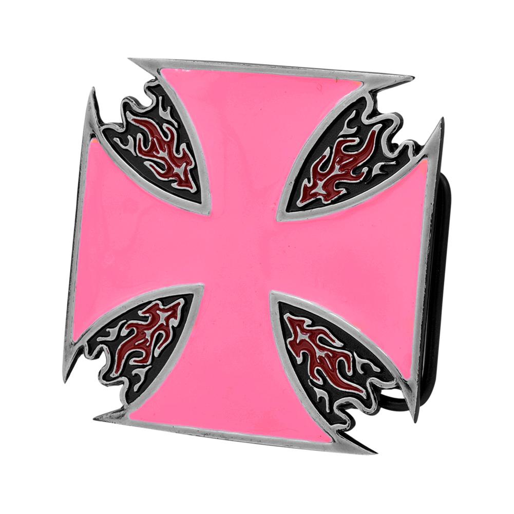 Pink Enamel Maltese Cross & Flames Belt Buckle – Monster Steel