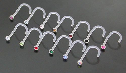 18g BioPlastic Bezel Set Gem Nose Screw Body Jewelry18g BioPlastic Bezel Set Gem Nose Screw Body Jewelry