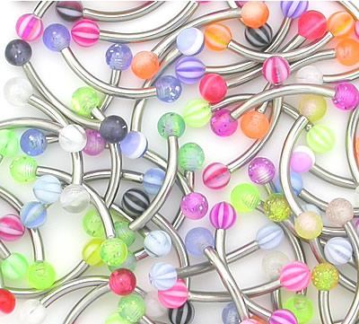 16g 5/16" Eyebrow Bent Barbells with Acrylic Balls - Price Per 1016g 5/16" Eyebrow Bent Barbells with Acrylic Balls - Price Per 10