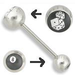 14g 5/8” Double Logo Dice/ 8 ball Straight Barbell14g 5/8” Double Logo Dice/ 8 ball Straight Barbell