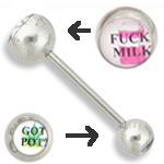 14g 5/8" Double Logo Fuck Milk/ Got Pot? Straight Barbell14g 5/8" Double Logo Fuck Milk/ Got Pot? Straight Barbell