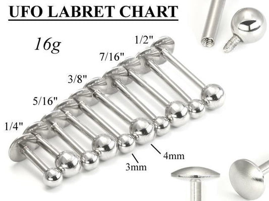 16g Internally Threaded Steel Ball Labret – UFO Rounded Back Disc16g Internally Threaded Steel Ball Labret – UFO Rounded Back Disc