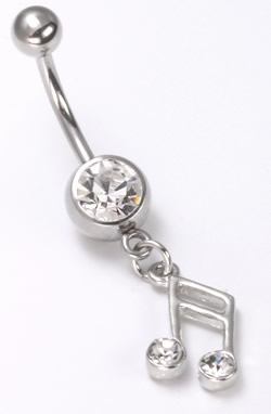 14g 7/16” Crystal Jeweled Musical Note Dangle Belly Button Ring