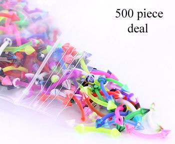 16g 3/8" Eyebrow PTFE Bent Barbells with Acrylic Cones - Price Per 50016g 3/8" Eyebrow PTFE Bent Barbells with Acrylic Cones - Price Per 500