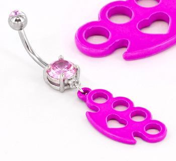 14g 7/16” Pink Knuckles Jeweled Belly Button Ring