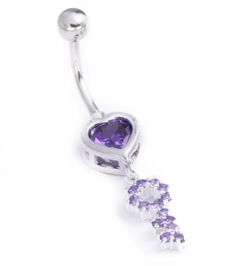 14g 3/8" HEART and KEY Belly Piercing Jewelry