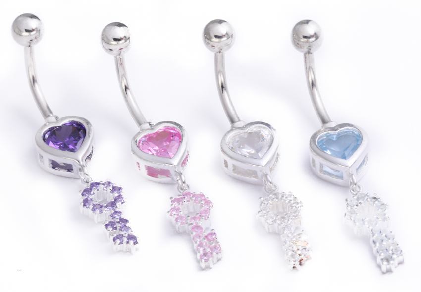 14g 3/8" HEART and KEY Belly Piercing Jewelry