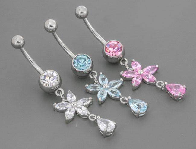 14g 7/16" Flower Dangle Tear Drop Navel Jewelry