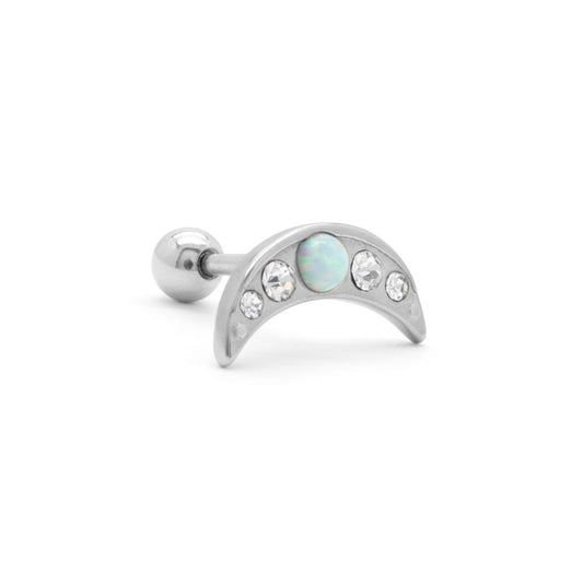 16g 1/4” White Opal Jeweled Crescent PVD Rhodium Straight Barbell — Price Per 116g 1/4” White Opal Jeweled Crescent PVD Rhodium Straight Barbell — Price Per 1