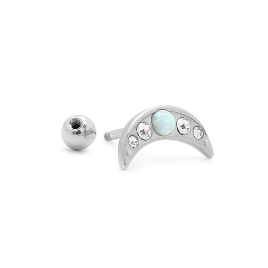 16g 1/4” White Opal Jeweled Crescent PVD Rhodium Straight Barbell — Price Per 116g 1/4” White Opal Jeweled Crescent PVD Rhodium Straight Barbell — Price Per 1