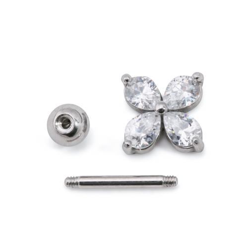 16g 5/16" Four-Petaled Crystal Flower Steel Barbell — Price Per 116g 5/16" Four-Petaled Crystal Flower Steel Barbell — Price Per 1