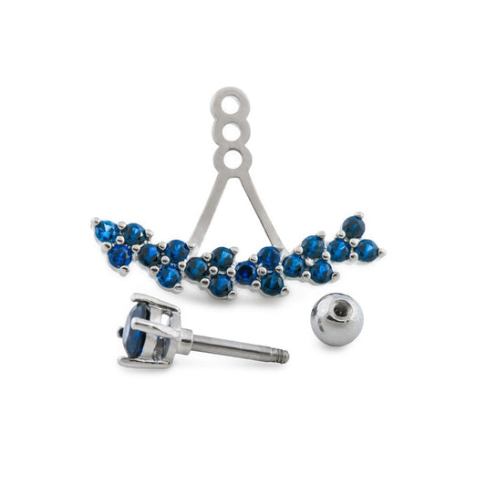 16g 1/4” Deep Blue Trinity Rhodium Plated Earring16g 1/4” Deep Blue Trinity Rhodium Plated Earring