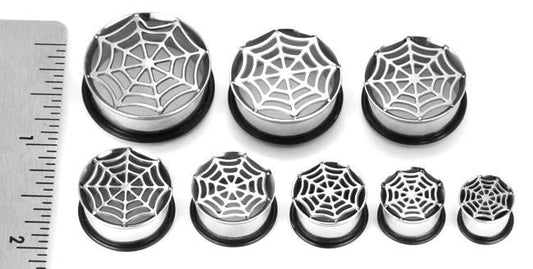 Single Flare Impression SPIDERS WEB Super High Polish Steel Ear Jewelry 00g - 1" - Price Per 1Single Flare Impression SPIDERS WEB Super High Polish Steel Ear Jewelry 00g - 1" - Price Per 1