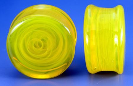 FLAT PLUGS Swirl YELLOW Glass - Ear Gauge Jewelry - Price Per 1