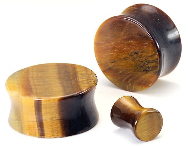 Double Flared Tiger Eye Stone Plug — Price Per 1