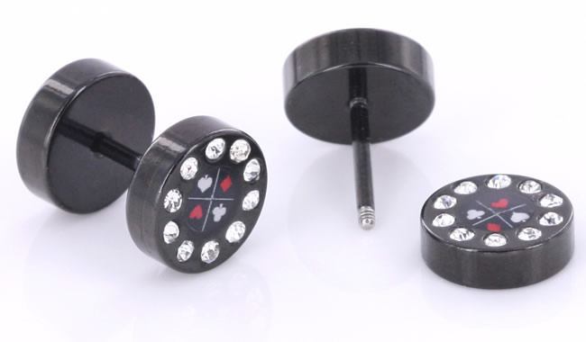 FAKE PLUG 10 Stone Black POKER Fake Piercing - 16g thin post - Price Per 1