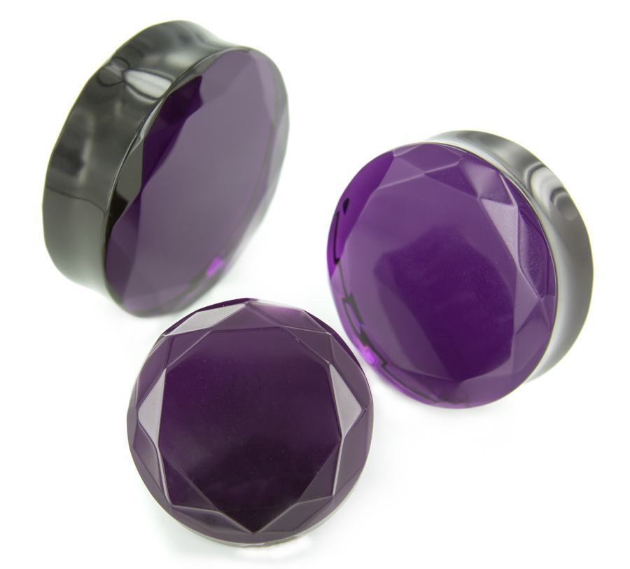 Double Faceted Purple Glass Plug - Price Per 1