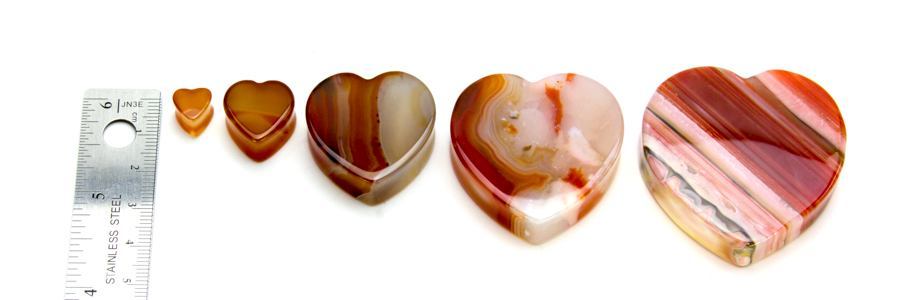 Red Agate Stone Double Flared Heart Plug — Price Per 1