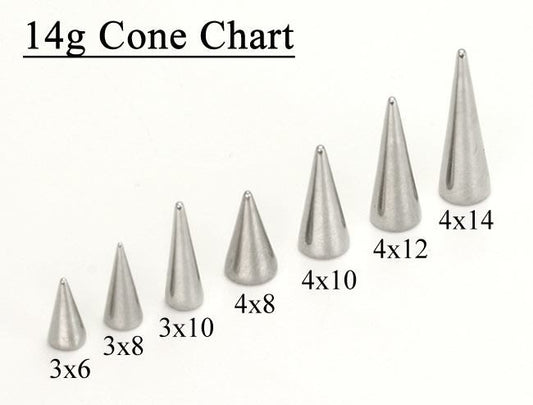 14g-8g Stainless Steel Long Spikes, Bigger Cones Replacement Ends - Price Per 114g-8g Stainless Steel Long Spikes, Bigger Cones Replacement Ends - Price Per 1