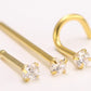 20g Nose Bone, Screw or Fishtail with 2.5mm CZ 24kt gold plated