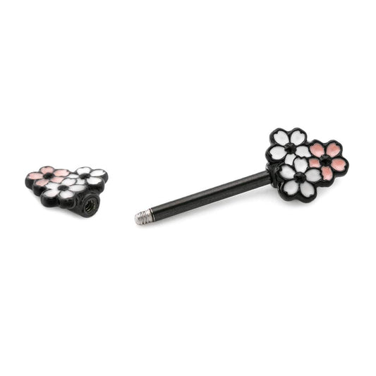 14g 13.3mm Cherry Blossoms PVD Black Nipple Barbell — Price Per 114g 13.3mm Cherry Blossoms PVD Black Nipple Barbell — Price Per 1