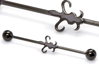 16g 1 3/8" Black Fleur de Lis Industrial Barbell