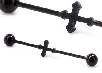 16g 1 3/8" Black Cross Industrial Barbell16g 1 3/8" Black Cross Industrial Barbell