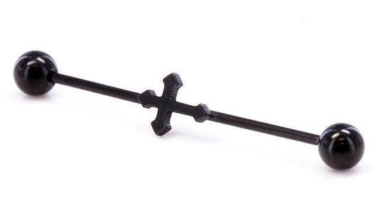 16g 1 3/8" Black Cross Industrial Barbell16g 1 3/8" Black Cross Industrial Barbell