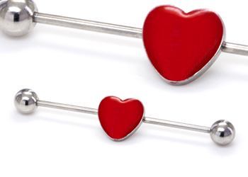 16g 1 3/8" Heart Industrial Barbell