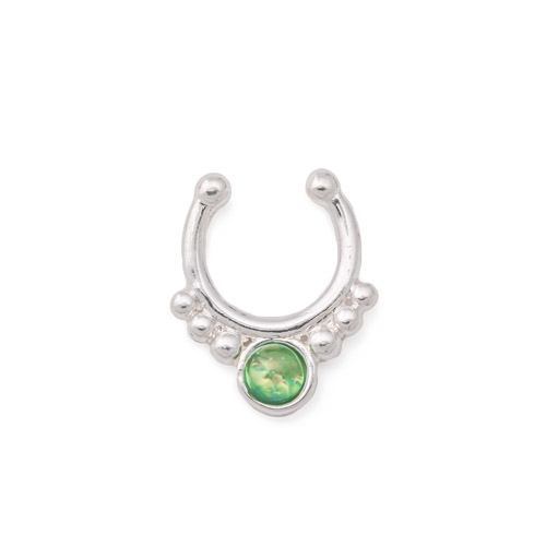 Silver Plated Clip-On Septum Ring with Green Opal — Price Per 1Silver Plated Clip-On Septum Ring with Green Opal — Price Per 1