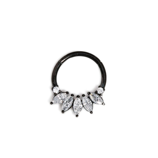 16g Black PVD Septum Clicker with Five Marquise-Cut Crystals — Price Per 116g Black PVD Septum Clicker with Five Marquise-Cut Crystals — Price Per 1