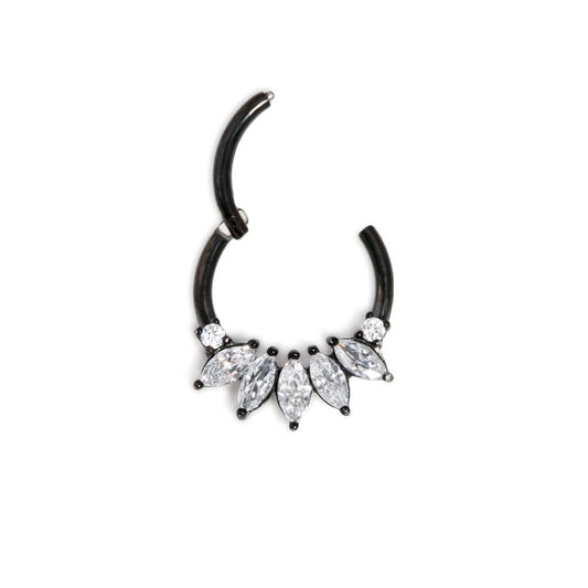 16g Black PVD Septum Clicker with Five Marquise-Cut Crystals — Price Per 116g Black PVD Septum Clicker with Five Marquise-Cut Crystals — Price Per 1