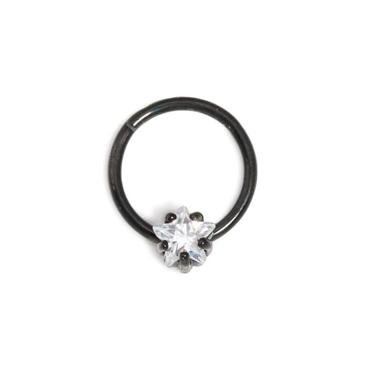 16g Black PVD Septum Clicker with Crystal Star — Price Per 116g Black PVD Septum Clicker with Crystal Star — Price Per 1