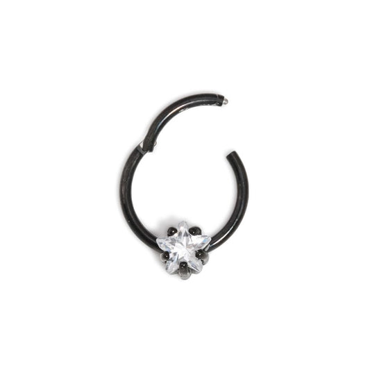 16g Black PVD Septum Clicker with Crystal Star — Price Per 116g Black PVD Septum Clicker with Crystal Star — Price Per 1