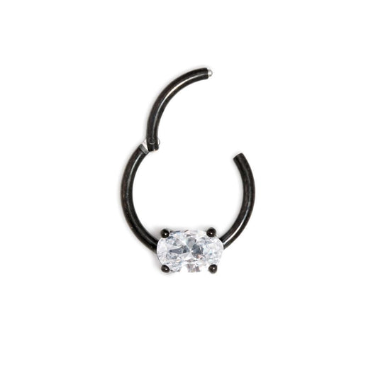 16g Black PVD Steel Septum Clicker with Oval-Shaped Crystal — Price Per 116g Black PVD Steel Septum Clicker with Oval-Shaped Crystal — Price Per 1