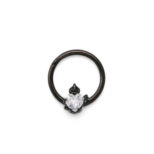 16g Steel Septum Ring with Black PVD Coating and Royal Crystal Heart16g Royal Crystal Jewel Heart PVD Black Steel Septum Clicker