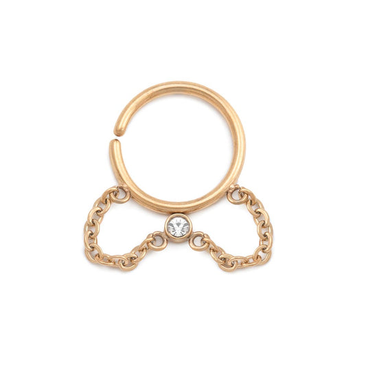 16g Bezel-Set Crystal Dangle PVD Gold Bendable Septum Ring — Price Per 116g Bezel-Set Crystal Dangle PVD Gold Bendable Septum Ring — Price Per 1