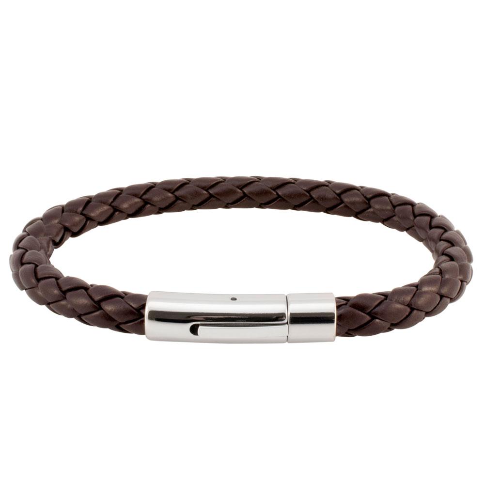 Brown Braided Leather Bracelet with Fancy Stainless Steel Clasp ...