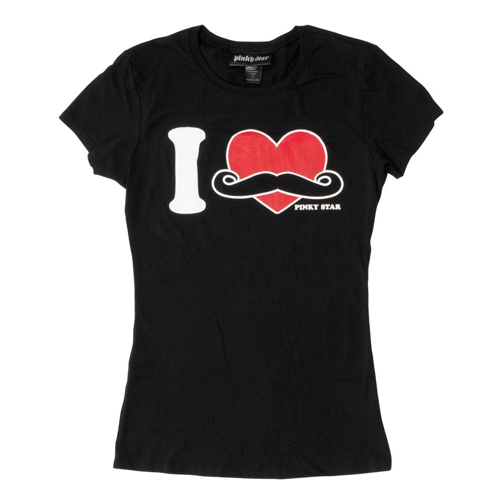 Pinky Star Woman's I Love Mustaches Crew Neck T Shirt Black – Monster Steel